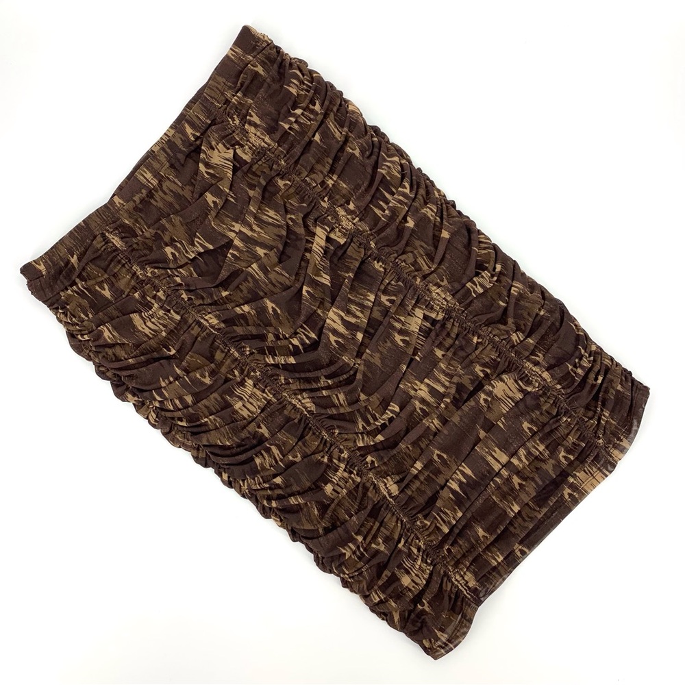 House of Harlow 1960 Brown Patterned Ruched Midi Pencil Skirt, Large